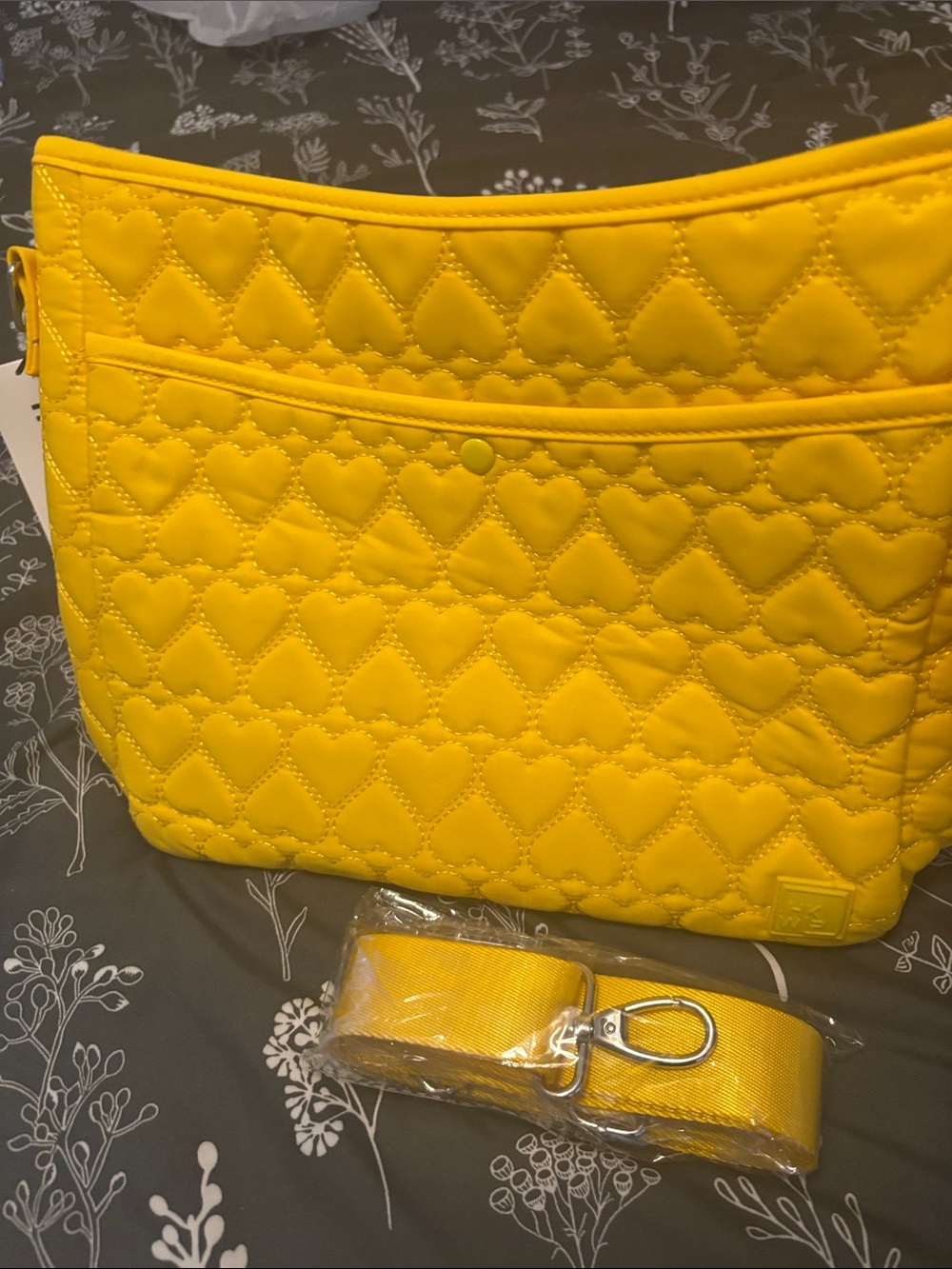 Yellow Quilted Heart Shoulder Bag with Adjustable Strap